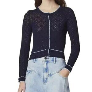 Sandro blue knit scalloped hem button-up cardigan size XS